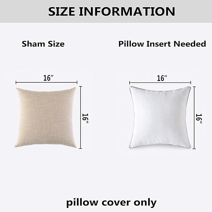 Kevin Textile Simple Linen Pillow Covers Nordic Stars Soft Cushion Case with Hidden Zipper, 2 Pc, 16"x16", Light Beige