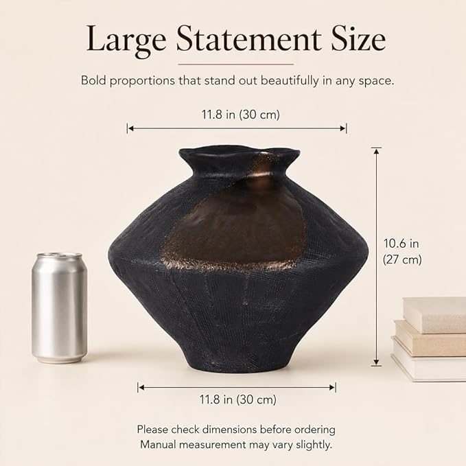 Large Wabi Sabi Rusty Vintage Ceramic Vase, 10.6" Rustic Pottery Vase for Centerpieces, Wabi Sabi Decor Flower Vases for Table, Living Room, Bedroom, Bathroom, Kitchen, Farmhouse Home Decor Gifts