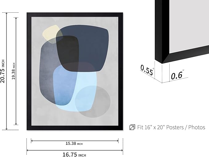 Monem Art Abstract Blue Shapes Print - Scandinavian Minimalist Art Poster - Wall Decor for Living Room, Bedroom or Office - 16x20 Black Framed Wall Art by Mareike Bohmer