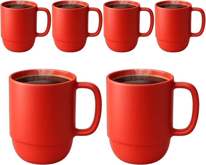 JapanBargain Japanese Plastic Mug 6 Pack 12oz BPA-Free Non-Toxic Unbreakable Camping Coffee Tea Milk Juice Water Mug Made in Japan Dishwasher & Microwave Safe, Red