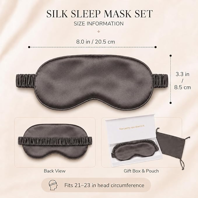 Silk Sleep Mask Light Blocking Luxury 100% Mulberry 19mm Silk Eye Mask Eye Cover Blindfold Ultra Soft Light & Comfy Anti Aging Skin Care with Travel Bag Gift Package