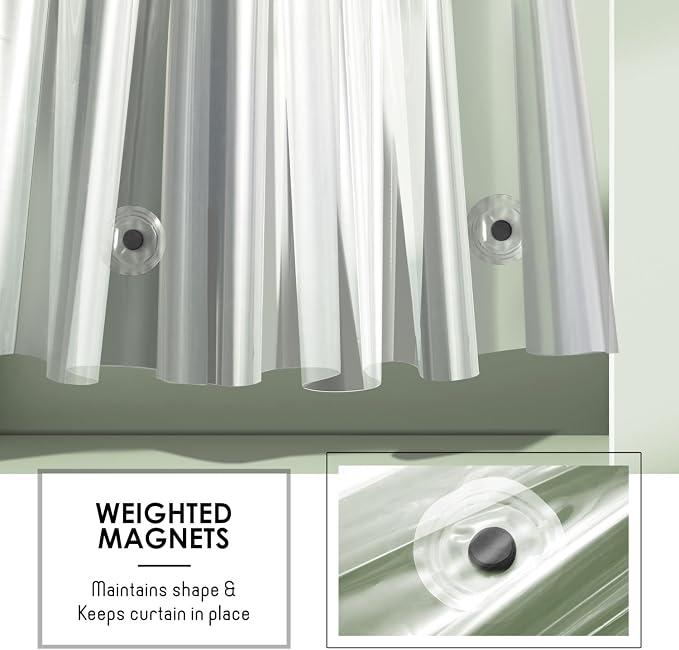 Clara Clark Clear Shower Curtain Liner - 72x72 Lightweight, Waterproof PEVA with 3 Magnets