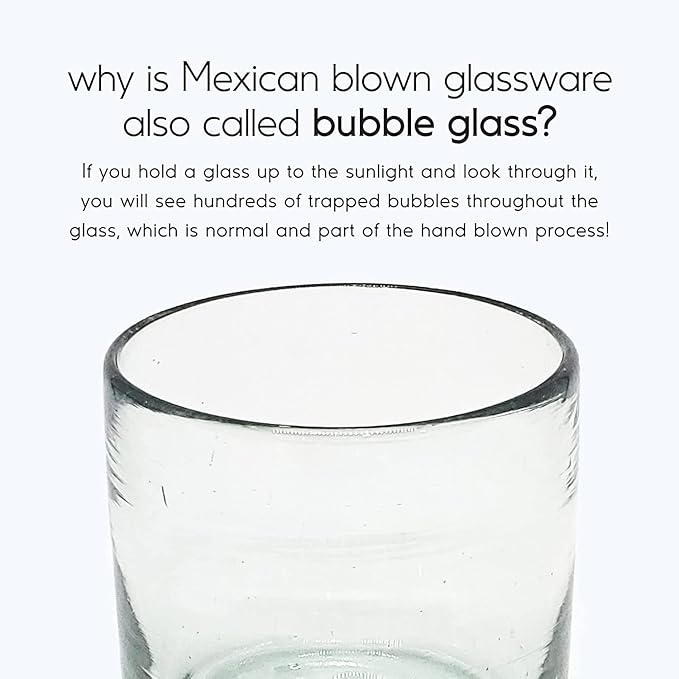Clear Blown 9 oz Juice Glasses (set of 6) Mexican Handmade Glassware, Recycled Glass, Lead-free, Toxin-Free (Juice)