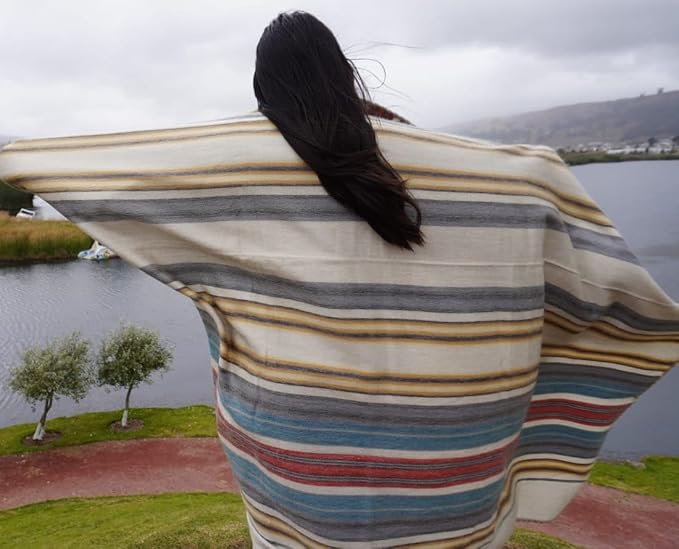 Alpaca Wool Throw Blanket, Beige Striped, 65 x 48 | Ultra-Soft, Naturally Warm, Lightweight, Breathable, Non-Itchy