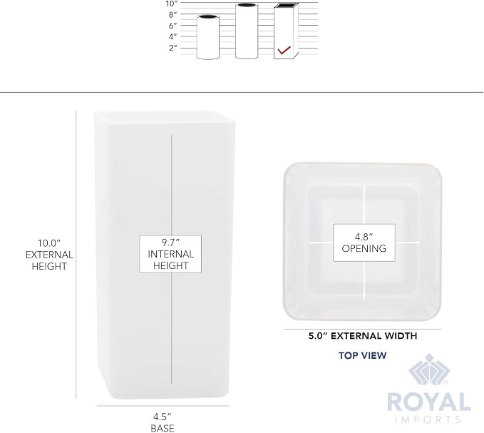 Royal Imports Flower Vase Acrylic Tall Rectangle - Decorative Centerpiece for Home or Wedding - Non Breakable Plastic, 5" X10 - White