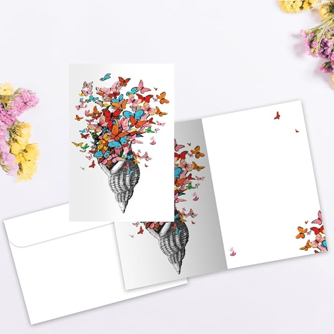 Tree-Free Greetings - All Occasion Cards - Artful Designs - 12 Greeting Cards + White Envelopes - Made in USA - 100% Recycled Paper - 4 x 6 - Shell of Joy (FS56863)