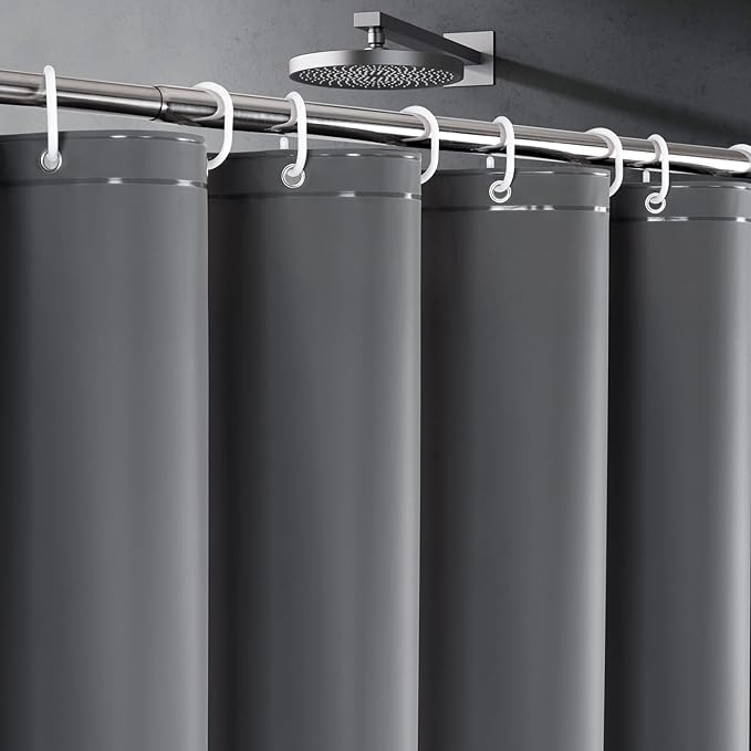 UFRIDAY Dark Grey Extra Long Shower Curtain Liner Premium PEVA 72 x84 inch,Heavy Duty Shower Curtain with 3 Weighted Magnets, Plastic Waterproof Grey Shower Curtains for Bathroom with 12 Hooks