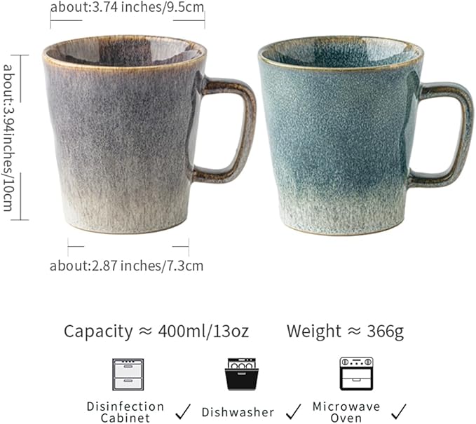 Ceramic Coffee Mug, 13 oz Tea Cup with Handle, Vintage Coffee Cup for Office and Home, Dishwasher and Microwave Safe, Purple Grey