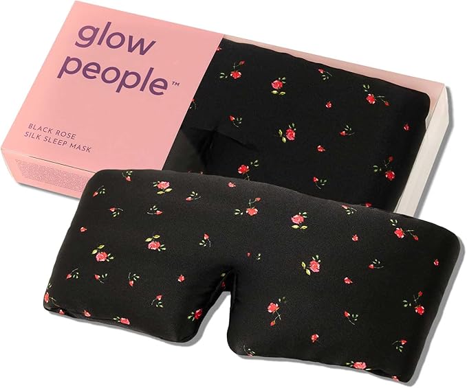 Glow People Silk Sleep Mask – 100% Mulberry Silk Eye Mask for Sleeping, Total Blackout, Cloud-Soft and Adjustable for Beauty Sleep and Travel - Black Rose