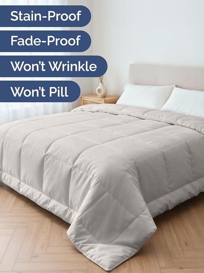 King Size, Light Gray Alternative Down Comforter - Warm, Lightweight & Breathable Hotel Quality Bedding for Men, Women, Kids and Teens - All Season Oversized Cooling Microfiber Duvet Insert Comforter