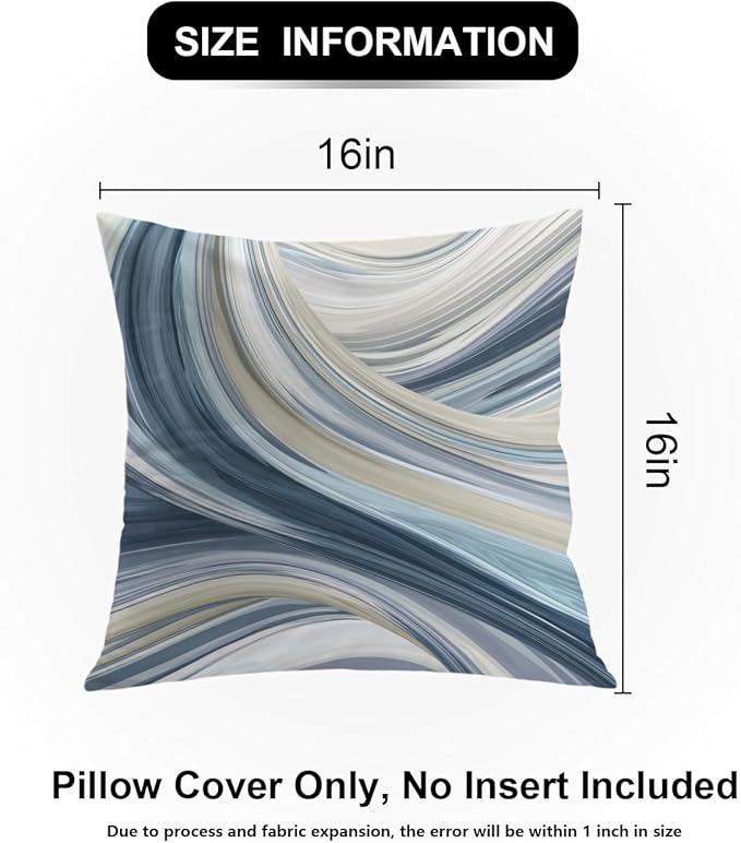 Shrahala Serene Fluid Art Decorative Throw Pillow Cover, Calm Hues Minimalist Square Pillowcase Blended Double-Sided No Inserts for Bedroom Living Room Set of 2 (16 X 16 in)