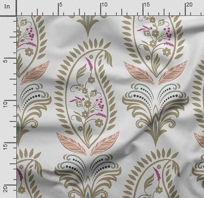 Soimoi Asian Paisley Print - Beige, Canvas Fabric Material - 56 Inch Wide, 1 Yard, Unstitched Fabric for Upholstery, Bags, Workwear and Outdoor Gear.