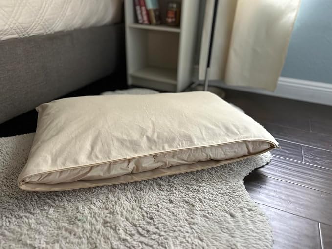 Natural Cotton Canvas Dog Bed – Raw Cotton Filled Pet Cushion Insert, Breathable Eco-Friendly Dog Mattress, Durable Washable Cover with Zipper (Natural, Small 36"x22"x3")