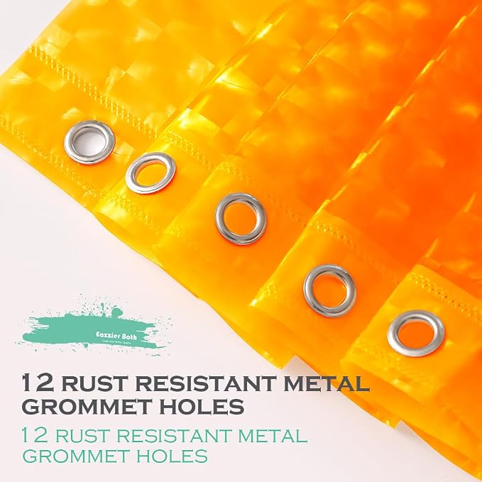 Orange 3D Crystal Plastic Shower Curtain Liner, 72x72 Inch Thin Lightweight Plastic Bathroom Shower Showroom Inner Curtain with Rustproof Metal Grommet Holes and Weighted Magnets