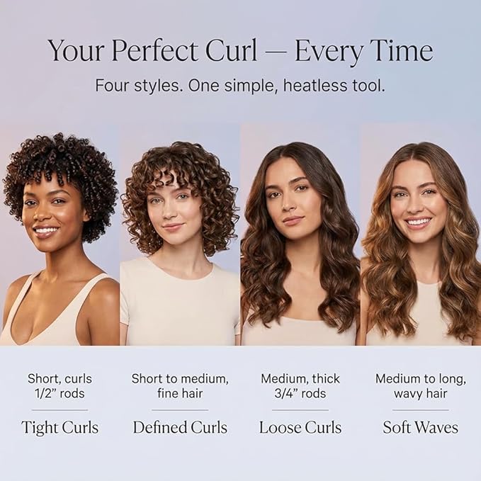 Andrea Grace Flexi Rods Foam Hair Rollers -1/2" 5/8" 3/4" 1" Diameter- Professional Salon Quality 18 Pcs Rubber Hair Rollers for Long, Medium, and Short Hair, Hair Curlers to Sleep in for Women