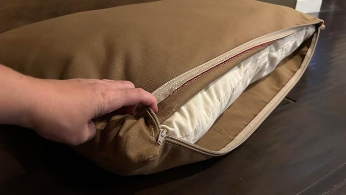 Natural Cotton Canvas Dog Bed – Raw Cotton Filled Pet Cushion Insert, Breathable Eco-Friendly Dog Mattress, Durable Washable Cover with Zipper (Medium Brown, X Large 53"x36"x5")