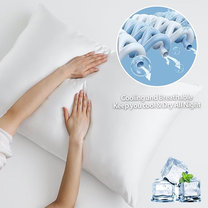 4 Pack Cooling Pillow Cases,Viscose Derived from Bamboo Pillow Protectors Standard Size Set of 4, 400 Thread Count Soft Silky Breathable Summer Pillow Cover with Zipper Hidden (4PCS, Standard,White)