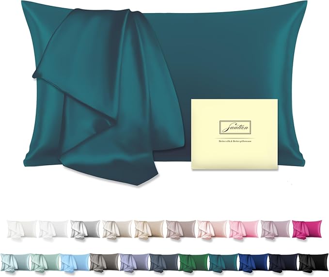 Mulberry Silk Pillowcase for Hair and Skin Pillow Case with Hidden Zipper Soft Breathable Smooth Cooling Silk Pillow Covers for Sleeping (Teal, King,1Pcs)