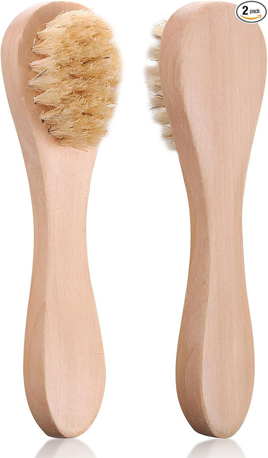 2 Pack Mini Dry Brush, Natural Bristle Small Body Brush, Exfoliating Facial Cleansing Brush for Soft Skin and Other Sensitive Areas Like Your Neck, Chest, and Nails