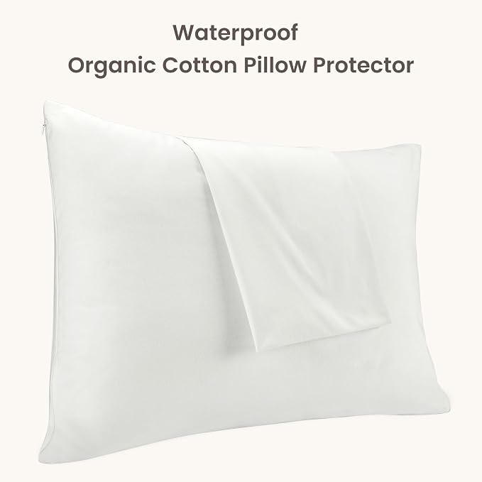 Bioweaves Organic Cotton Jersey Knit Waterproof Pillow Protector Covers with Zipper Closure – GOTS Certified Soft & Quite Pillow Encasement – Queen Size, 20 x 30 inches, Set of 4