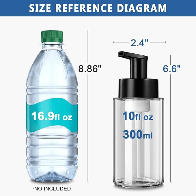 RYTOXILO Foaming Soap Dispenser, 10 oz/300ml Foaming Hand Soap Dispenser, 4 Pack Glass Dispenser for Bathroom & Kitchen, Clear Refillable Foam Dispenser Bottle with Waterproof Labels