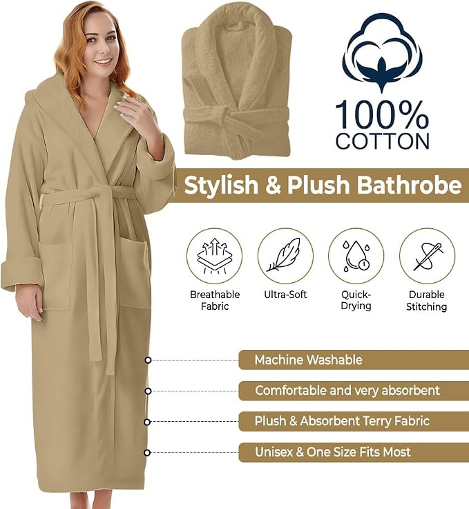KAHAF COLLECTION Cotton Terry Robes for Women and Men, Terry Shawl Collar Bathrobe, ONE SIZE - UNISEX Men & Women Spa Robe