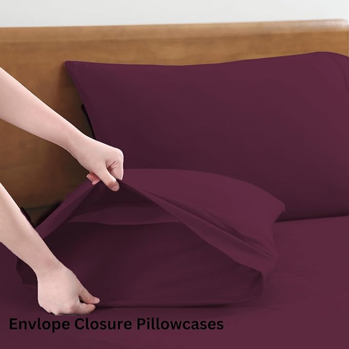 LANE LINEN California King Sheets 100% Organic Cotton 4pc - Windsor Wine | Cal King Sheets In Organic Cotton Percale - Cool All Summer, Cozy All Winter, Crisp Hotel-Style Feel, Great For Gifting