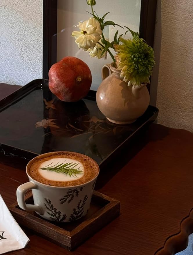 Handmade Ceramic Coffee Mug with Handle for Tea Latte,12 oz. Microwave Dishwasher Cup, Art Gifts Green Plant Leaf Mug, Cup for Coffee, Tea & Hot Chocolate, Cypress Leaves