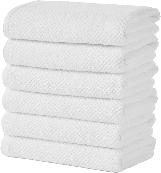 Great Bay Home 100% Cotton 6 Pack 26x16 Hand Towel Set - Absorbent, Quick-Drying, Durable Towels for Bathroom Decor - Low-Twist, Two-Ply Fibers (Optic White)