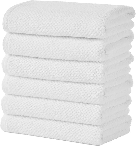 Great Bay Home 100% Cotton 6 Pack 26x16 Hand Towel Set - Absorbent, Quick-Drying, Durable Towels for Bathroom Decor - Low-Twist, Two-Ply Fibers (Optic White)