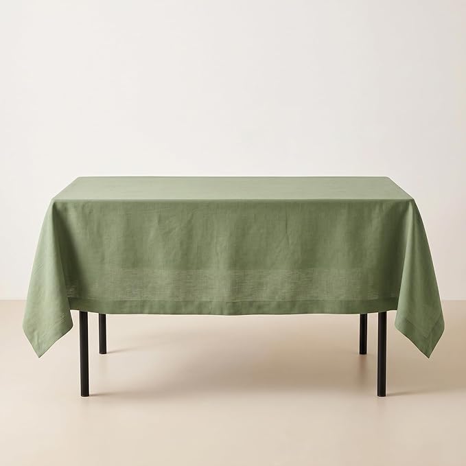 Solino Home Linen Tablecloth 60 x 156 Inch - 100% Pure Linen Oil Green Table Cloth for Rectangle Tables - Fete, Machine Washable Tablecloth for Summer