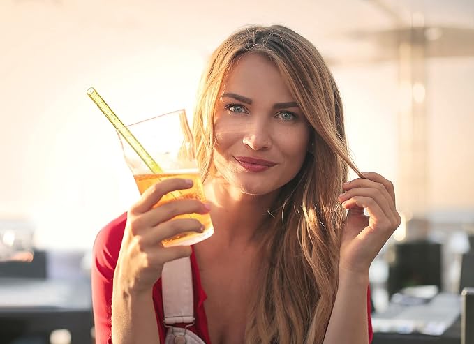 Dakoufish BPA-Free 12 Piece 11 Inch Reusable Clear Plastic Glitter Sparkle Drinking Straw Plus one Cleaning Brush (Yellow,11inch)