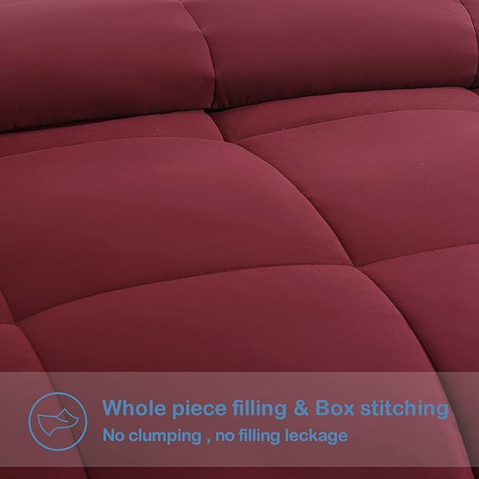EASELAND Twin Size Down Alternative Comforter - Quilted Duvet Insert for All Seasons, Soft Lightweight with Corner Tabs, Summer Winter Warm Bedding, Burgundy 64×88 Inches