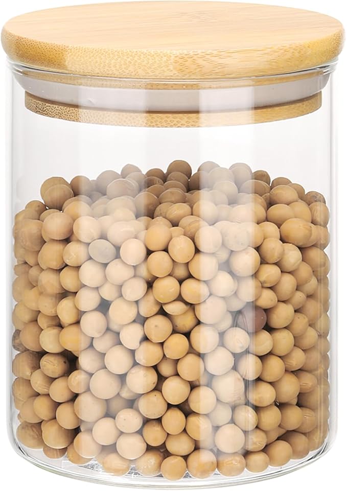 uxcell Glass Food Storage Jar 13.52oz Glass Canisters with Bamboo Airtight Wooden Lids Food Storage Container for Coffee Tea Sugar Candy Cookie Rice Flour Pasta Nuts Clear