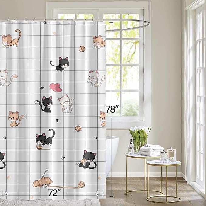 Plastic Shower Liner - Premium PEVA 4G Shower Curtain Liner with Rustproof Grommets and 3 Weighted Magnets, Waterproof Shower Curtains for Bathroom (Little Cat, 72" x 78")