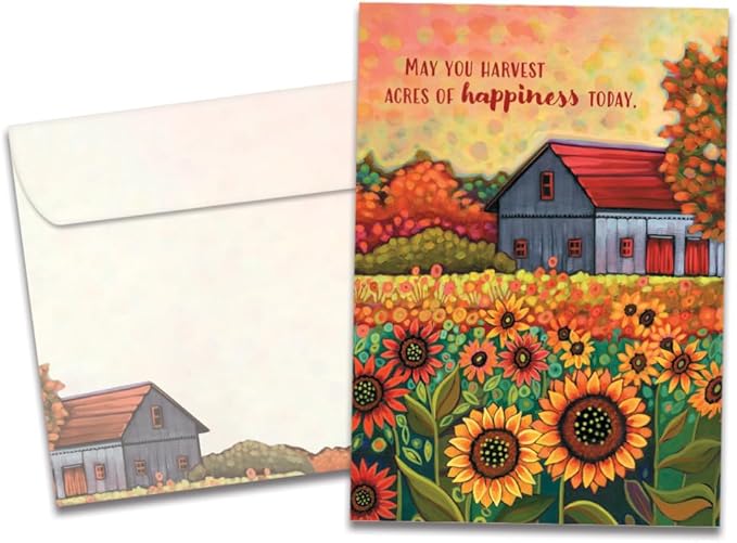 Tree-Free Greetings - Birthday Cards - Artful Designs - 1 Card + Matching Envelope - Made in USA - 100% Recycled Paper - 5"x7" - Autumn Farm (GO65458)