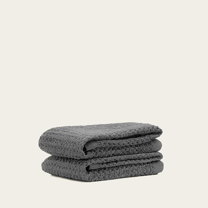 Italic Sedona Waffle Hand Towels – 410 GSM 100% Cotton, Set of 2, Lightweight, Quick-Drying & Textured Towels (Charcoal)
