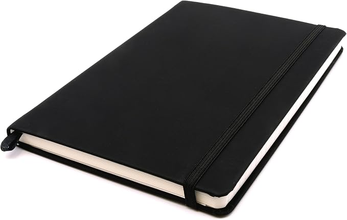 Pukka Pad Soft Cover A5 Notebook – Vegan Leather Journal with 192 Pages, 96 Sheets of 80GSM Ivory Paper, College Ruled without Margins – 5.8 x 8.2in, Black