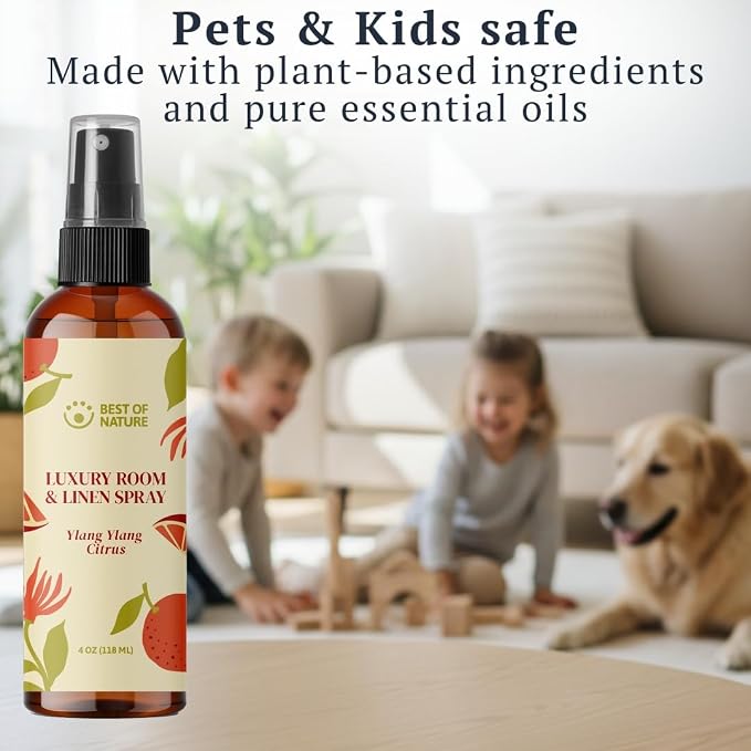 Best of Nature Luxury Room & Linen Spray – All-Natural Essential Oil Air Freshener for Home, Bedroom, Bathroom & Linens – Plant-Based, Family-Safe, Relaxing Aromatherapy Mist (Ylang Ylang Citrus)