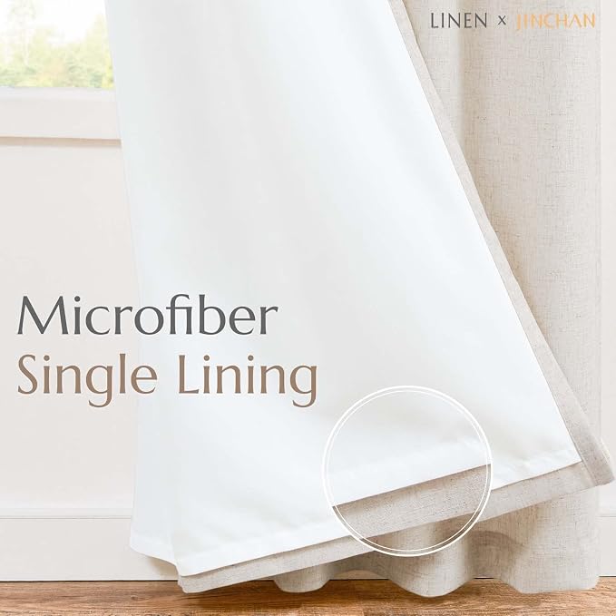 jinchan Lined Curtains 108 Inch Long for Living Room Non-See-Through Privacy Linen Curtains 2 Panels Beige, Room Darkening Window Curtains Farmhouse Light Filtering Drapes for Bedroom, 50 x 108 Inches