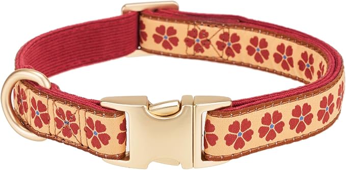 Woven Dog Collar with Metal Buckle Adjustable Jacquard Retro Dog Collars for Small Medium Large Dogs(Brick Red,S)