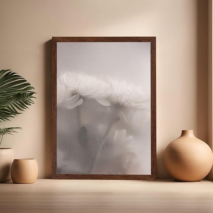 Monem Art Ethereal White Flower Print - Minimalist Botanical Photography Poster - Wall Decor for Living Room, Bedroom or Office - 16x20 Brown Framed Wall Art by Mareike Bohmer