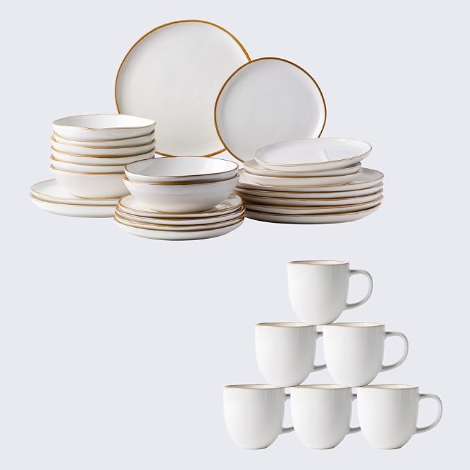 AmorArc 24PCS Ceramic Dinnerware Sets,Handmade Reactive Glaze Plates and Bowls Sets,Highly Chip and Crack Resistant | Dishwasher & Microwave Safe Dishes Set, Service for 6
