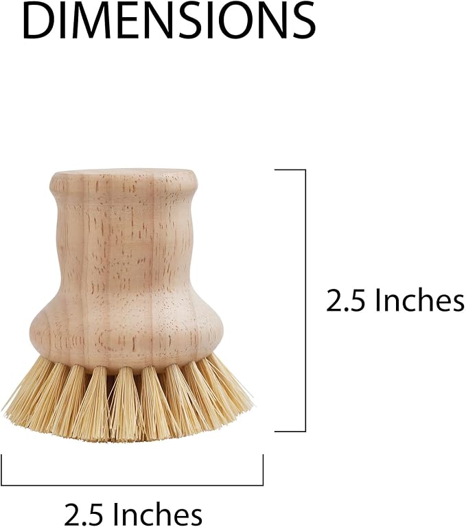HIC Harold Import Co. Kitchen Natural Bristle Dish Pan Scrub Brush, Non-Scratch Natural Tampico Bristles with Wooden Handle