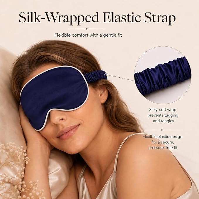 Silk Sleep Mask Light Blocking Luxury 100% Mulberry 19mm Silk Eye Mask Eye Cover Blindfold Ultra Soft Light & Comfy Anti Aging Skin Care with Travel Bag Gift Package