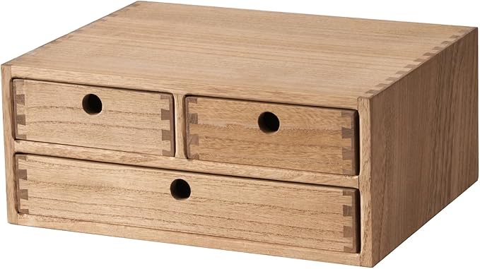 KIRIGEN Solid Wood Desktop Organizer with 3 Drawers - Multi-Layer Office Supplies Storage Rack for Documents, Stationery, Jewelry - Natural Wooden Desk Shelf Organizer Brown WJG23-DBR