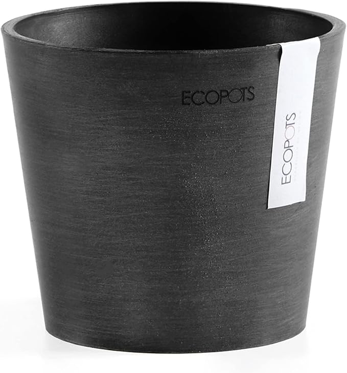 Ecopots Amsterdam Mini Durable Modern Round Recycled-Based Composite Flower Pot Planter, Grey, 3"