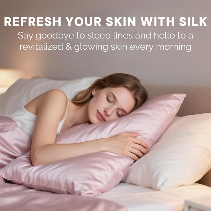 Ravmix Silk Pillow Cases with Zipper, 21momme Mulberry Silk Pillowcase for Hair Skin Health, Soft Smooth Breathable Cool Pillow Cover for Beauty Sleep with Gift Box 1PC(Standard 20"x26", Soft Pink)