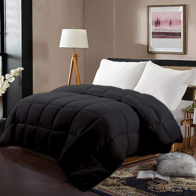 All Season Hypoallergenic Luxurious Down Alternative Cotton Comforter, Ultra-Soft 750 Fill-Power Twin XL Size Measures 68" x 92", Black