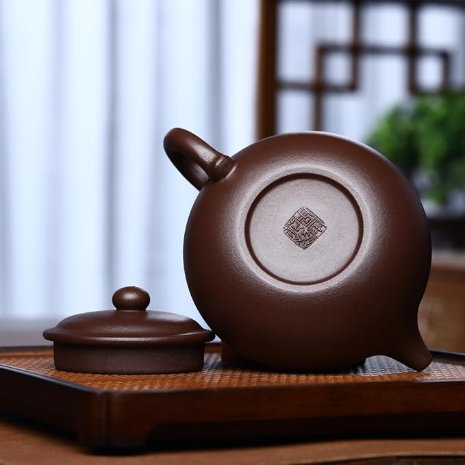 Artisan Yixing Clay Teapot 12.8 Oz,Handmade Zisha Tea Pot -Fanggu | Offical Craftswoman 50% Handmade,Genuine Real Yixing Purple Clay,Infuse Brew Kungfu Tea Maker